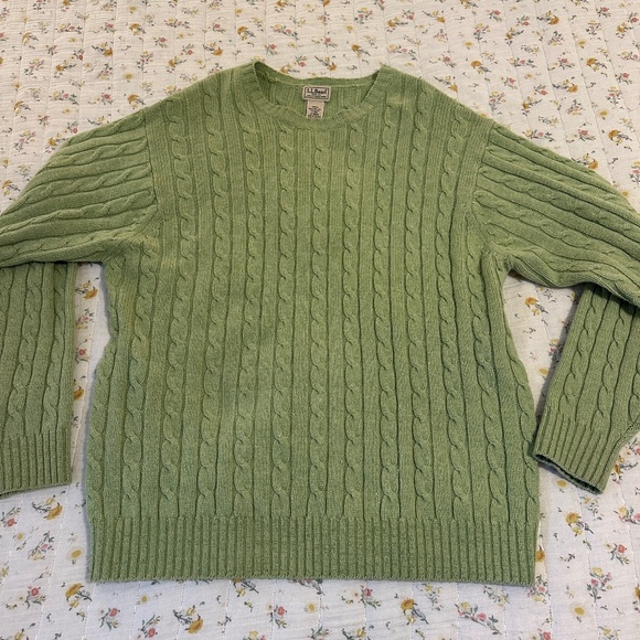 L. L. Bean Men's Wool Blend Cable Knit Sweater Olive Green Size Large Fisherman - Picture 7 of 7